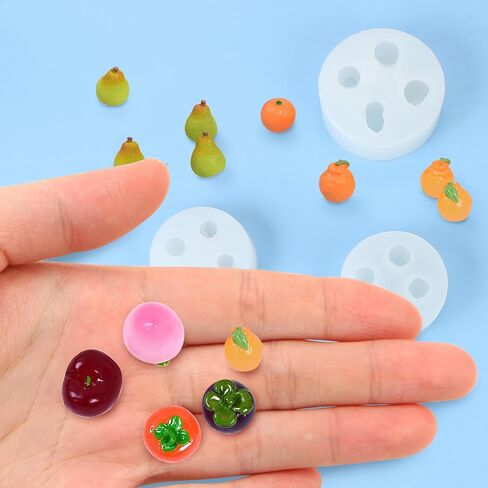 3Pcs Mini Fruit Shape Resin Silicone Molds Set 3D Simulation Cute Peach Cherry Grape Orange Pear Epoxy Casting Molds for DIY Resin Micro Landscape Dollhouse House Kitchen Display Decor in Saudi Arabia