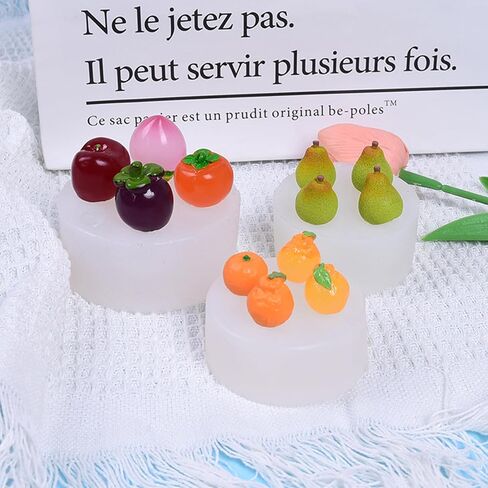 3Pcs Mini Fruit Shape Resin Silicone Molds Set 3D Simulation Cute Peach Cherry Grape Orange Pear Epoxy Casting Molds for DIY Resin Micro Landscape Dollhouse House Kitchen Display Decor in Saudi Arabia