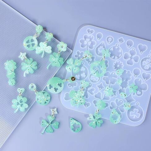 (4 Pack) Resin Earring Molds,Silicone Jewelry Mold with Hole, Variety Shape Geometric Resin Jewelry Molds for DIY Earrings Pendant Keychain Ornaments Decoration in Saudi Arabia