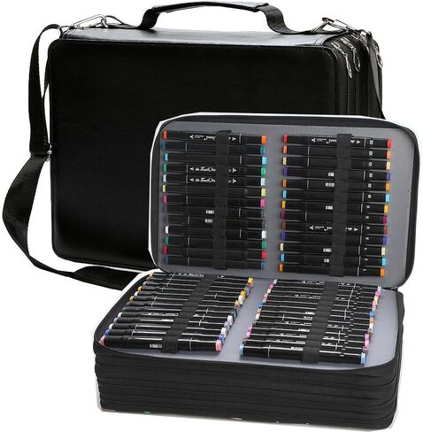 New 224 Slots Marker Case Lipstick Organizer-PU Leather Markers Holder Marker Organize for Markers and Sketch Markers (Black, 224 Slots) in Saudi Arabia