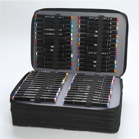 New 224 Slots Marker Case Lipstick Organizer-PU Leather Markers Holder Marker Organize for Markers and Sketch Markers (Black, 224 Slots) in Saudi Arabia