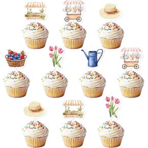 Farmers Market Bridal Shower Decoration, 36Pcs She's Fresh off the Market Cupcake Toppers Vegetables Fruit Flower Market Cupcake Topper Double-Sided for Women off the Market Bachelorette Wedding Decor