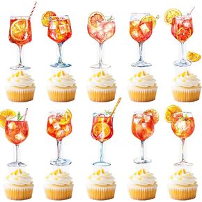 Margarita Party Decoration 48pcs Orange Citrus Cocktail Party Cupcake Toppers Aperol Spritz Bar Cake Cupcake Picks for Cocktail Bachelorette Party Bridal Shower Engagement Wedding Supplies