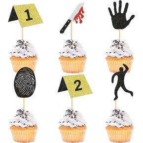 24 Pcs Detective Themed Cupcake Toppers - Crime Scene & Birthday Party Decorations