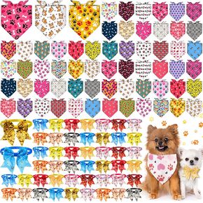 Sanwuta 108 Pcs Dog Bandanas Bulk for Summer Soft Breathable Dog Paw Bow Ties Adjustable Pet Collar Bowtie Triangle Pet Scarf for Summer Beach Hawaii Costume Accessories