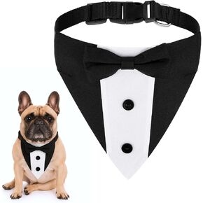 Formal Dog Tuxedo Bandana, Wedding Dog Collar with Bow Tie Adjustable Dogs Formal Collar for Medium Large X-Large Dogs Pet Suit Costume Tux Outfit for Engagement Birthday Hellooon