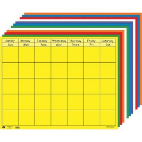 SHAPES ETC. Horizontal Calendars Set of 12 - Assorted Colors 28x22 inches 7 Days Scheduling Learning Materials Classroom Decor Rectangular Wall Calendars USA Made