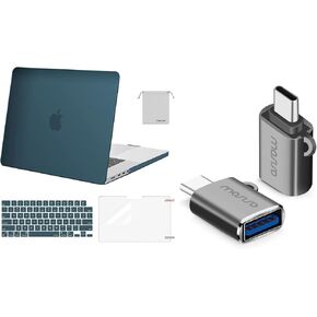 MOSISO USB C to USB Adapter 2 Pack&Compatible with MacBook Pro 16 inch Case 2024-2021 M3 A2991 M2 A2780 M1 A2485, Hard Shell Case&Keyboard Cover&Screen Protector&Storage Bag, Deep Teal&Space Gray