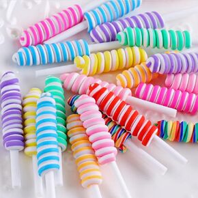100 Pcs Twisty Lollipop Slime Charms Resin Fake Candy Charms,Kawaii Cute Set Mixed Assorted Color Flatback Slime Beads Making Supplies for DIY Craft Making and Ornament Scrapbooking (Pastel)