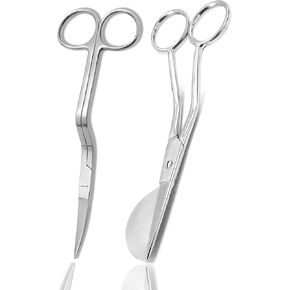 Set of 2 Each-6 Inch Stainless Steel Applique Duckbill Scissors Blade with Offset Handle & 6 Inch Machine Embroidery Double Curved Scissors Bundle