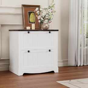 Farmhouse File Cabinets with 2 Drawers,30" File Cabinets with Hanging File Folders for A4/Letter/Legal Size Documents, Rustic Storage Cabinet Storage Printer Stand for Home Office, Living Room White