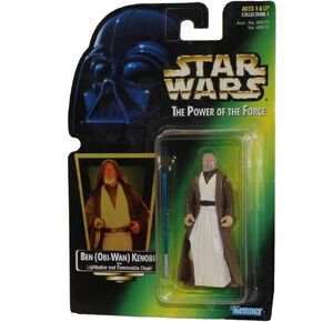 Hasbro 1997 Ben (OBI-Wan) Kenobi with Lightsaber and Removable Cloak Green Hologram Card