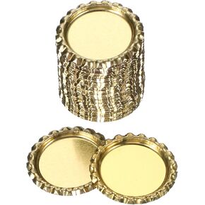 PATIKIL 100 Pieces Bottle Caps for Crafts, 1 Inch Decorative Double Sides Printed Flat Bottle Caps Bulk for DIY Pendants Scrapbooks Badge, Gold Tone