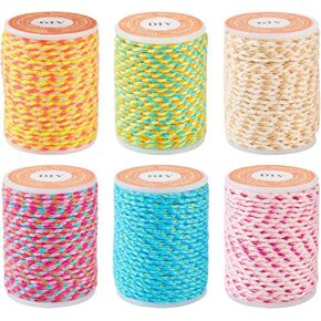 21 Yards 1.5mm Cotton Cord 5 Colors 4-Ply Handmade Braided Cord with Golden Thread Rainbow Craft String Cord for Beading Jewelry Making DIY Bracelet Necklaces Crafts