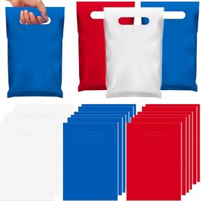 Gilprop 48 Pieces 4th of July Goodie Treat Bags Bulk Plastic Patriotic Red White and Blue Gift Bags with Handle for Independence Day Memorial Day Party Gift Wrapping Supplies Decor in Saudi Arabia