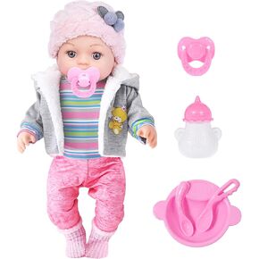 12 Inch Baby Doll - 12" Lifelike Baby Doll with 3-Piece Outfits, 4 Accessories & Feeding Playset - Realistic Rosy Cheeks & Blue Eyes, for Kids