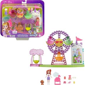 Polly Pocket Doll & Playset, Tropical Treats Carnival Food-Themed Toy Includes 3-inch Doll, 1 Puppy, 10 Accessories & Spinning Ferris Wheel