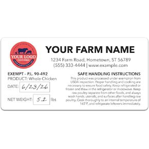 Custom Poultry Labels for Exemption P.L. 90-492 - Custom Farm Stickers for Chicken - Made in USA (20-2500 Labels)