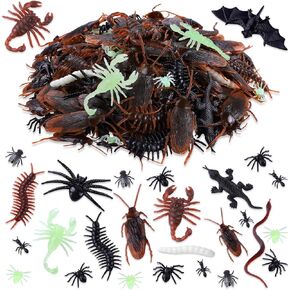 220Pcs Realistic Halloween Plastic Bugs Trick Joke Toys, Cockroaches Spiders Centipedes Scorpions Flies Ants for Kids Halloween Party Favors Fool's Day Decoration