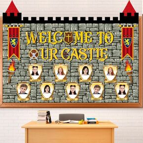party greeting Medieval Bulletin Board Set Medieval Shield Classroom Decorations Castle Theme DIY Photo Craft Paper Cutouts for Renaissance Back to School Classroom Chalkboard Wall Door Decor Supplies