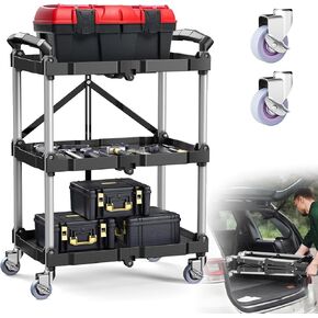 Flat Top Utility Cart Heavy Duty Flat 2 Shelf Multipurpose Cart 550LBS Capacity Service Cart with Ergonomic Handle Rolling Utility Carts with Wheels for Warehouse Garage Office Storage Transport
