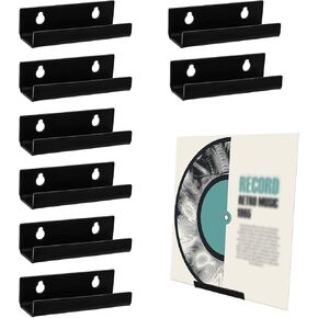8pcs 4 Inch Vinyl Record Holder, Vinyl Record Shelf Wall Mount with Screws & Screw Anchors Acrylic Album Record Holder Record Display Shelf for Daily CD Storage and Displaying (Black)