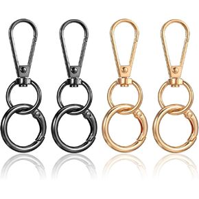 4Pcs 2.5 in Swivel Clasp Clip Metal Swivel Snap Hook Double Opening Key Chain Clip Hooks with O Key Ring for DIY Crafts Jewelry Clasps Lanyards Making Gold & Black