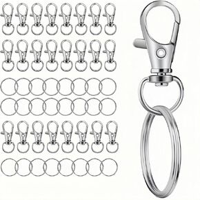 25 Sets Metal Swivel Lobster Claw Clasps with Key Rings, Keychain Clips & Snap Hooks for DIY Keychain Making, Jewelry Crafting (Silver, 50 PCS)