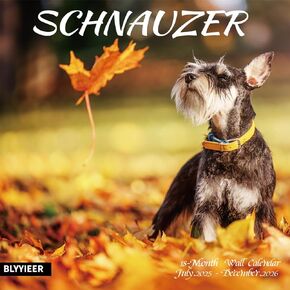 2025-2026 Wall Calendar,Schnauzer Wall Calendar, 12" x 24" Open,Family Planner Calendar Organizer with Schnauzer Images, for Dogs Lovers