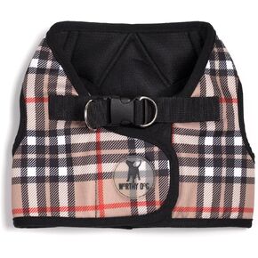 The Worthy Dog Sidekick Padded Harness Tan Plaid Pattern with Secure Back Buckle, Adjustable Velcro, and D Rings for Leash - Puppy Doggy Outdoor Walking Vest Accessory - Small