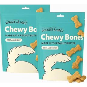 Wiggles & Wags Chewy Bones Dog Treats, Peanut Butter, Soft and Chewy, 2 Pack