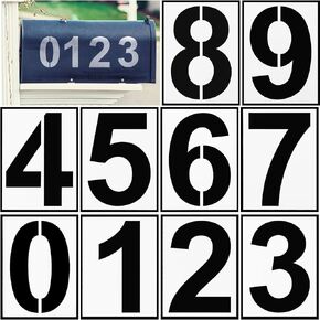 4Inch Number Stencils, Reusable 0-9 Number Painting Templates, Plastic Address Digital Templates, Spray Painting Curb Custom Stencil for Cake, Road, Door, Wall, Crafts, Mailbox Signs