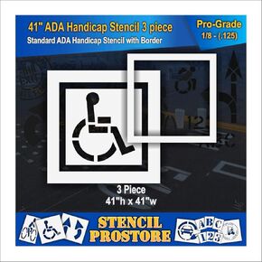Parking Lot Handicap Stencil - 32 in x 41 in - Solid Border (3" Stroke) - 3pc Set - Pro-Grade