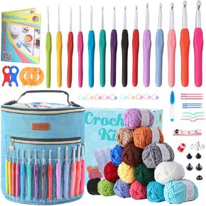 Yarniss Crochet Kits for Beginners,1120 Yards Yarn Kits 16 Colors,Crochet Set with 14 Size Ergonomic Crochet Hooks 2.0mm~14mm,Crochet Bag Organizer