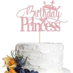 Birthday Princess Cake Topper,Glitter Crown HappyBirthday Cake Topper for Girl Birthday/Girl Adults Party/Dinner Party Cake Decorations Supplies (pink-1)