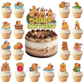 37Pcs Capybara Birthday Decorations, Capybara Theme Cake & Cupcake Decorations, 19 Unique Designs Capybara Cake Topper, Capybara Lovers Party Supplies for Birthday, Baby Shower & Kids Celebration