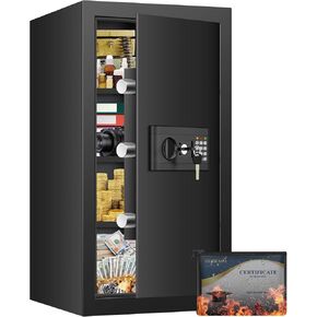 1.3 Cuft Small Fireproof Safe for Home Use, Digital Home Safes with Fireproof Waterproof Bag, Programmable Keypad, Spare Keys and Removable Shelf, Personal Fire Safe Box for Money Medicine Valuables