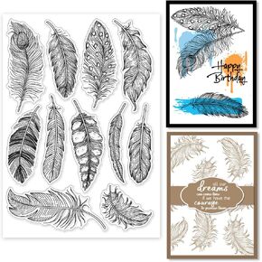 GLOBLELAND Vintage Featherss Clear Stamps 8.3×5.8inch Peacock Featherss Silicone Clear Stamp Seals Transparent Stamps for DIY Scrapbooking Cards Making Photo Album Journal