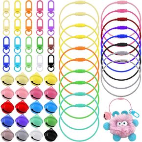 Tanstic 60Pcs Steel Wire Keychain Cable and Lobster Claw Clasps and Jingle Bells Kit, 0.06" x 5.9" Stainless Steel Wire Key Rings, Wire Ring for Luggage Tags, Keyrings, Craft