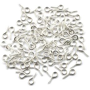 250PCS 12mm x 5mm Mini Metal Screw Hoop Eyelet Peg Eye Pins Threaded Silver Clasps Hooks Eye Screws for Arts Crafts Project Cork Top Bottles Bails DIY Jewelry Making(Silver)
