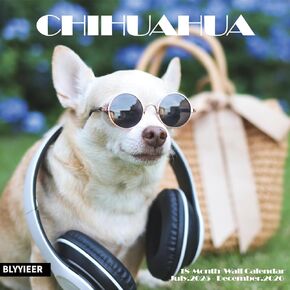 2025-2026 Wall Calendar,Chihuahua Wall Calendar, 12" x 24" Open,Family Planner Calendar Organizer with Chihuahua Images, for Dogs Lovers