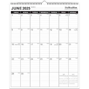 OuMuaMua Wall Calendar 2025, 11.5" X 14" 19-Month Vertical Wall Calendar 2025-26, Runs From 2025 Jun - 2026 Dec with Thick Paper Spiral Bound For School Home Office Organizing