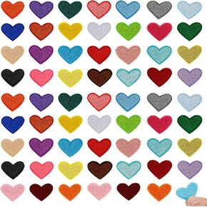 62 Pieces Heart Iron on Patches, Mini Heart Iron On Decal Colorful Heart Patch Ironable Patches Heart Patches Appliques for Clothes Dress Hat Jackets DIY Backpack Shoes Bags Repairing Decorations