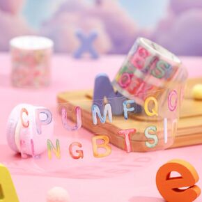 2 Rolls Colorful Letter Stickers Aesthetic Scrapbook Supplies Gradient Alphabet Stickers for Scrapbooking Letter Decals Transparent Washi Tape Sticker Letters PET Tape Sticker for Journaling Supplies