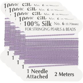 PATIKIL Silk Cord Thread, 5 Pcs Pure Silk Beading Thread Cord Size 0.8 mm with The Knotting Pearls Needle Attached, Gold Tone