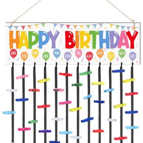 Geelin Family Birthday Calendar Wall Hanging Back to School Reusable Birthday Calendar Board with Wooden Clips First Day of School Reminder Board for Classroom Preschool Kindergarten 16'' x 5''