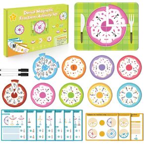 Magnetic Fraction Educational Puzzle, Magnetic Fraction Tiles & Circles, Math Games Funny Dounts Fractions Math Manipulatives for Elementary 3rd 4th 5th Grade, Back to School Supplies for Kids