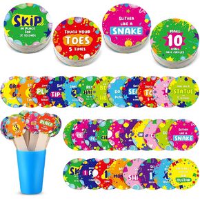 Ctosree 121 Pcs Grab and Go Brain Break Activities Include 60 Educational Classroom Movement Cards, 60 Wooden Sticks and Blue Plastic Cup with 80 Adhesive Point Dots for Classroom Educational Supplies