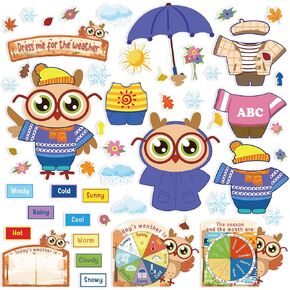 Ireer 56 Pieces Weather Bulletin Board Set for Preschool 12 x 8'' Animal Weather Chart for Classroom Dress up Seasonal Bulletin Board Cutout for Wall Blackboard Decorations(Monkey)