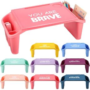 8 Pcs Kids Lap Desk Tray Bulk 19.7x9.6x7.1in Stackable Motivation Lap Desk Tray Plastic Portable Activity Table with Side Storage for Snacks Bed Classroom Laptop Children Car Eating Floor